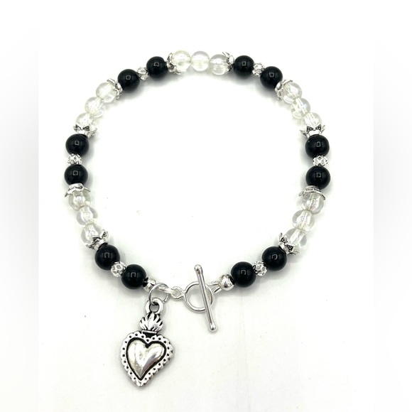 Hand Crafted Jewelry - HAND CRAFTED Black Onyx and Acrylic Bubble Bracelet